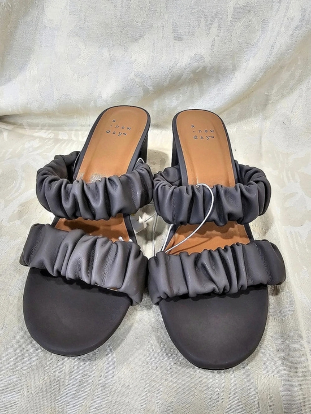 A New Day Ruched Block Heel Sandals Gray US 6.5
